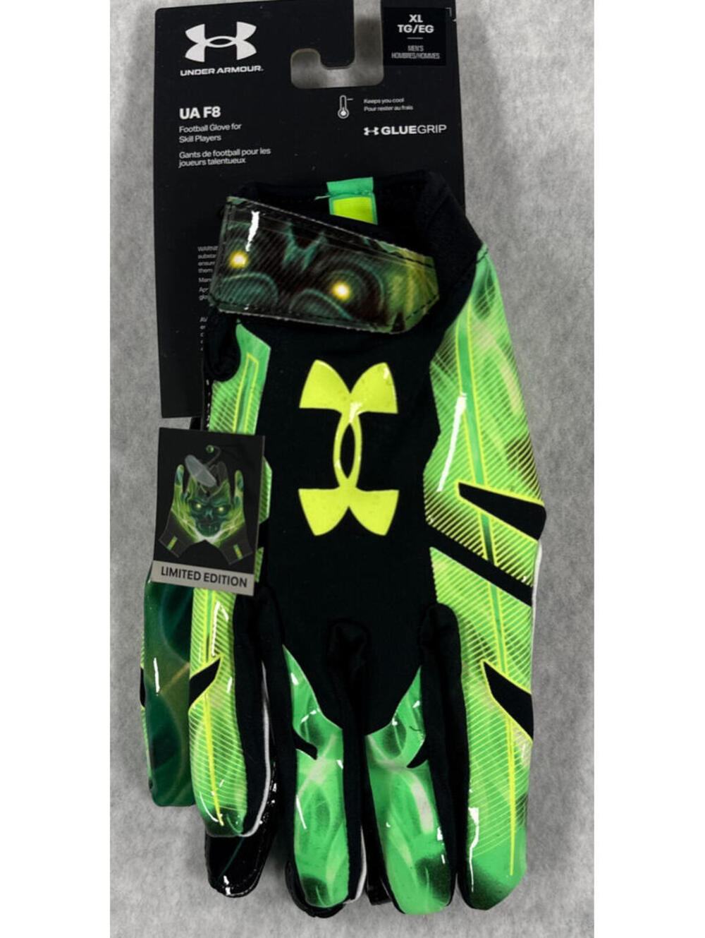 Under Armour Mens XL UA F8 Football Gloves Limited‎ Edition Green GlueGrip NWT